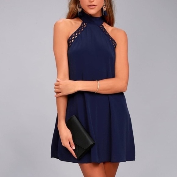 Lulu’s Anyway Shape or Form Navy Halter Dress Size S - Picture 1 of 9